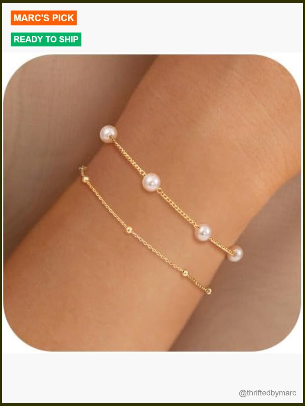 Dainty Pearl Bracelets Set - Trendy Layered Gold Link Charm Bracelet for Women